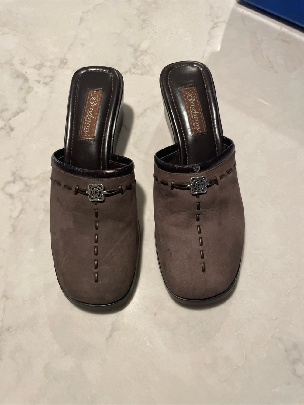 Brighton Brown Suede Slip-On Clog Mules size 9.5 casual